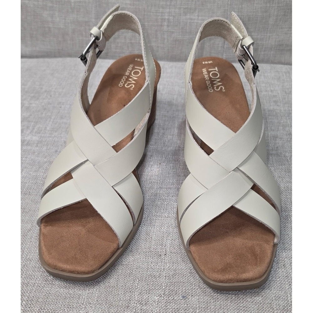 TOMS Diana Cream Leather Strappy Wedge Sandals Womens 8 10020776
